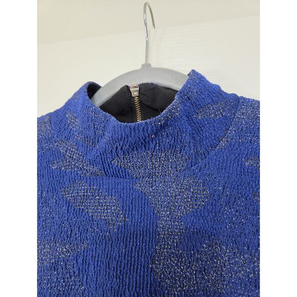 Hunter Bell Polly Blue Long Sleeved Mockneck Textured Shift Mini Dress, Size 0 - Picture 3 of 13